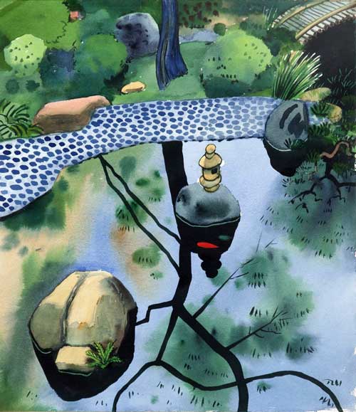 GARDENS - watercolor painting by the Venice painter, Curtis Hoekzema.