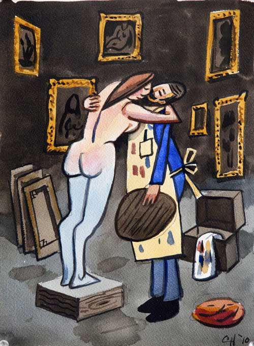 PEOPLE - watercolor painting by the Venice painter, Curtis Hoekzema.